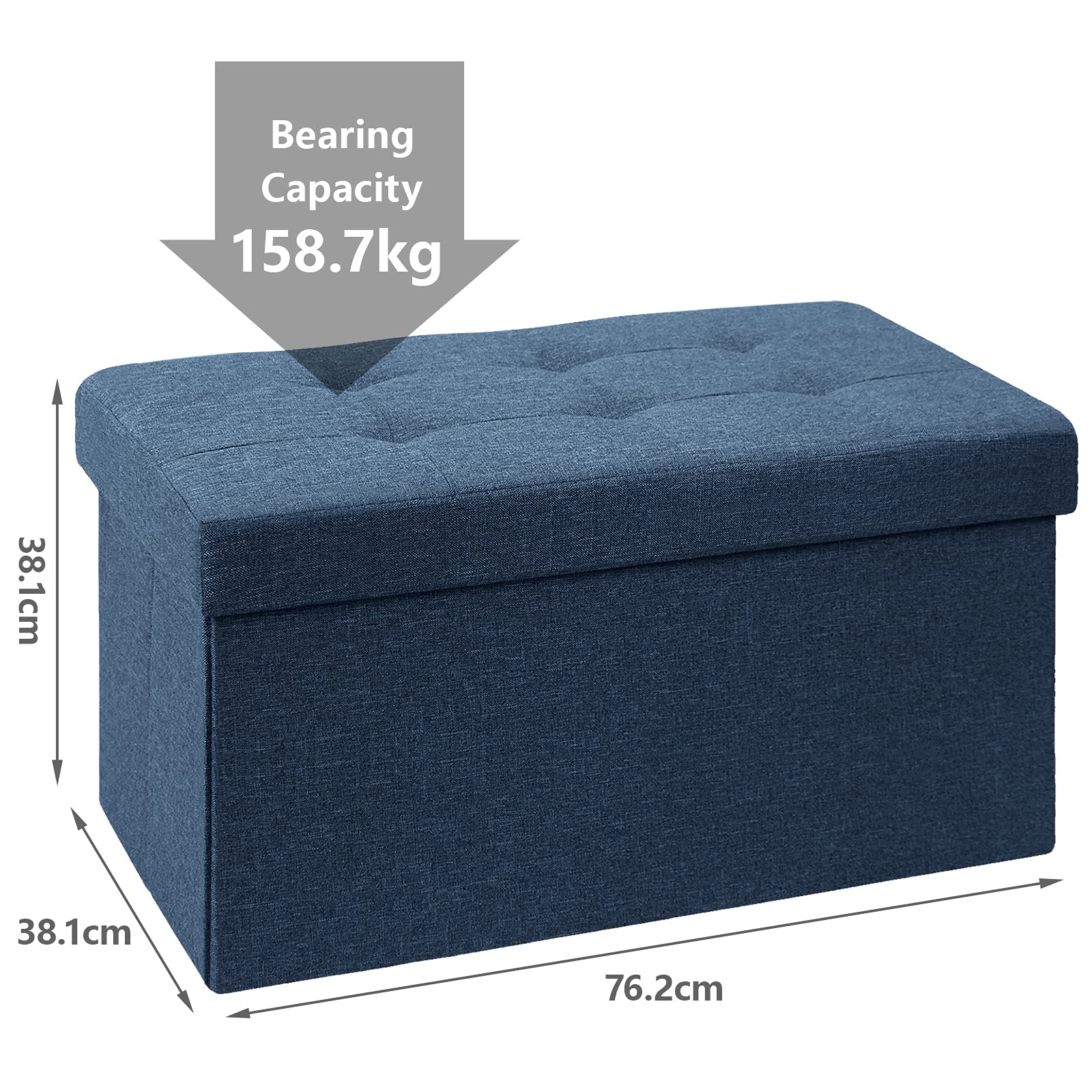 BRIAN & DANY Folding Storage Ottoman | Navy Blue Linen Footstool Bench