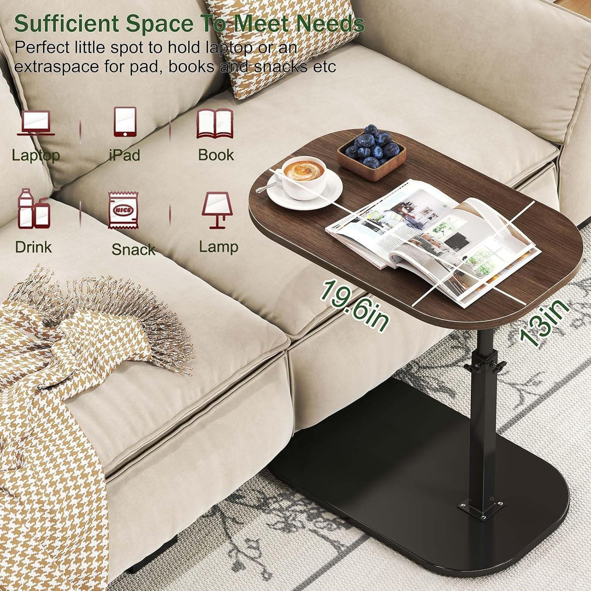 Kiss Me C Shaped Side Table 360° Swivel TV Tray Laptop Desk Black Walnut - image 4