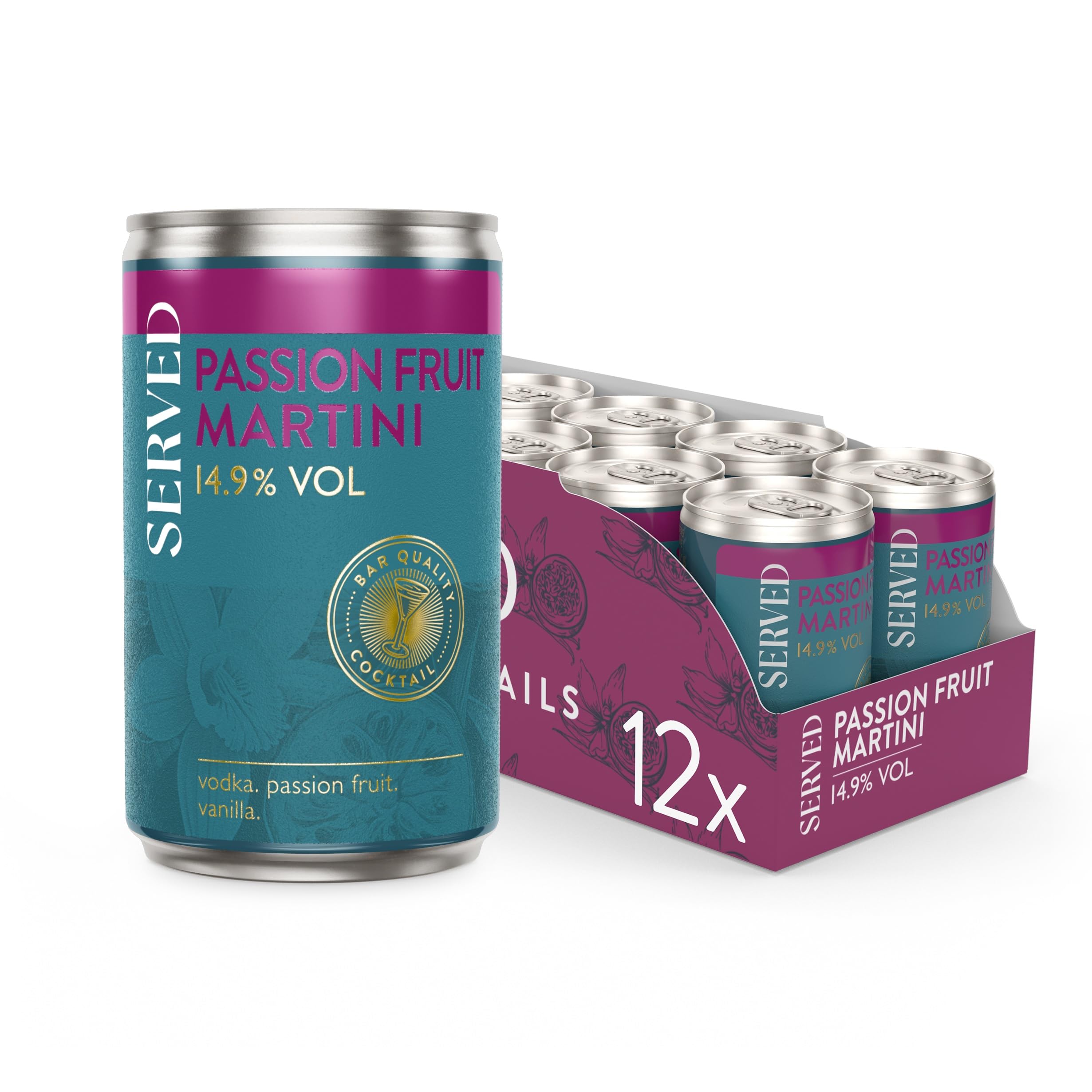 SERVED Passion Fruit Martini - 14.9% ABV Pre-Mixed Cocktails, 12 x 125ml