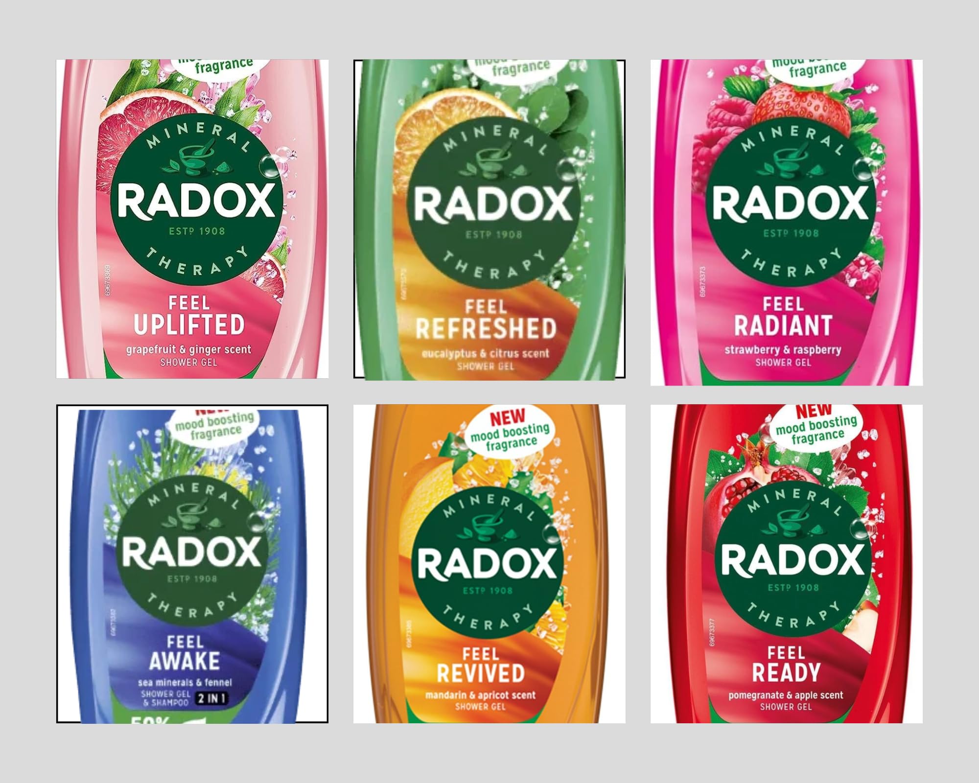 Radox Shower Gel Bundle - 6 Pack Daily Body Wash Set (6 x 250ml)