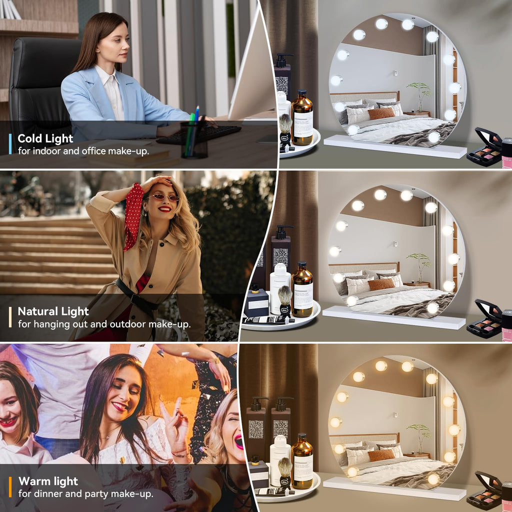 YOURLITE Hollywood Vanity Mirror – Round LED Makeup Mirror with USB