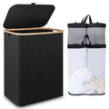 iEGrow 150L Double Laundry Basket with Lid – Foldable 2 Compartment Hamper