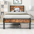 Diahomy Single Metal Bed Frame with Wood Headboard | Platform Base