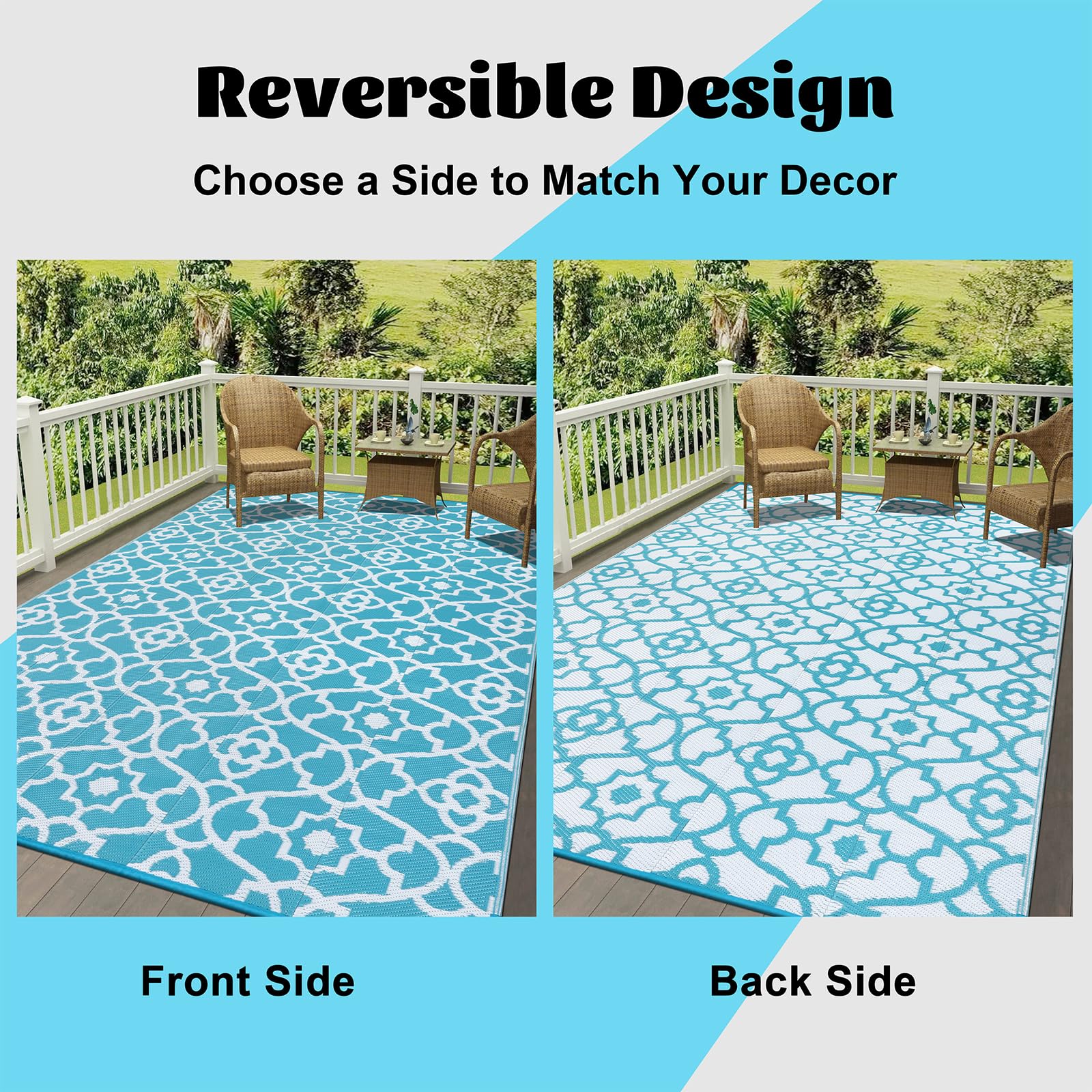 Enyhom Outdoor Rug | 180x270cm Reversible Waterproof Plastic Straw Mat