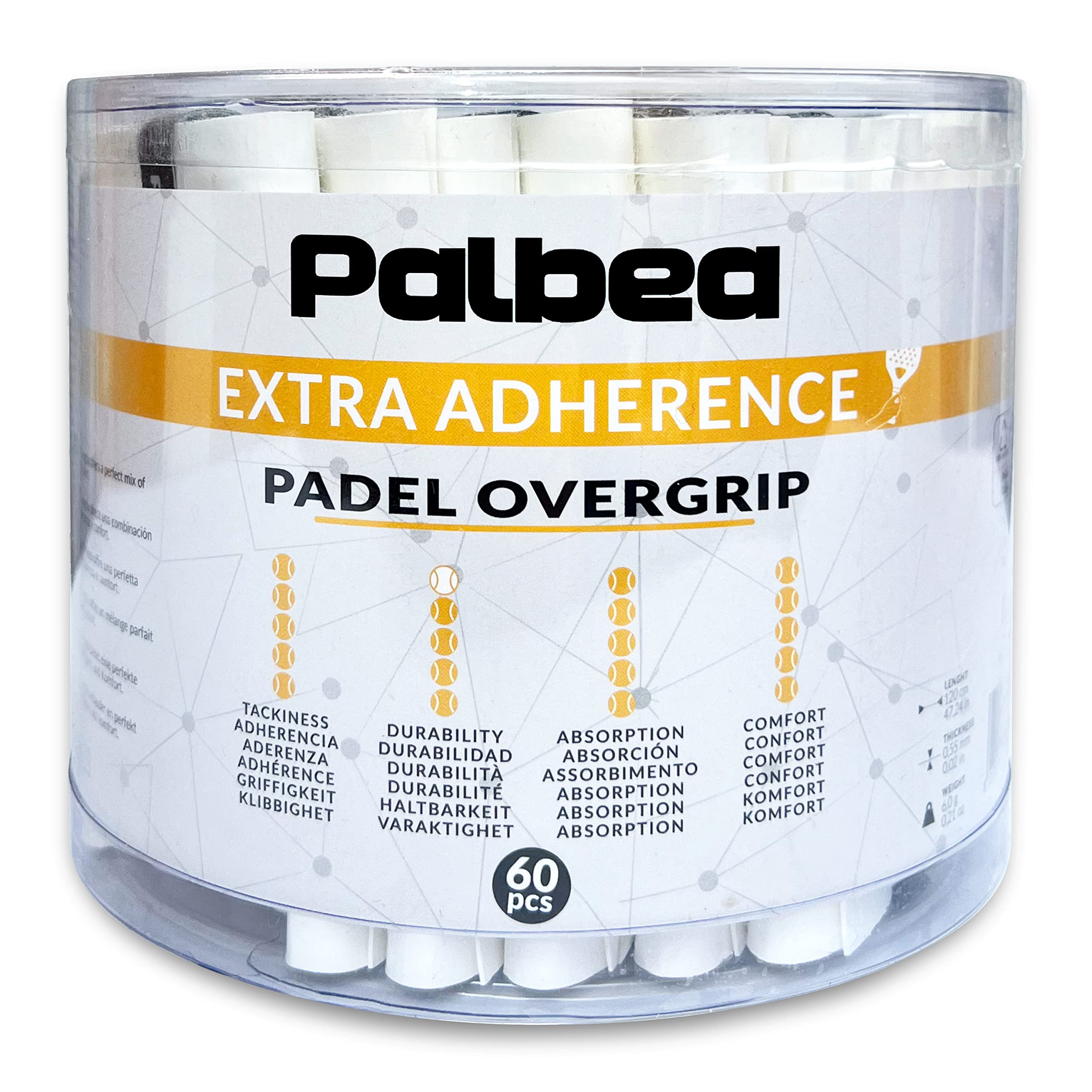 Palbea Padel Overgrip - Extra Tacky White Grip Tape - Pack of 60