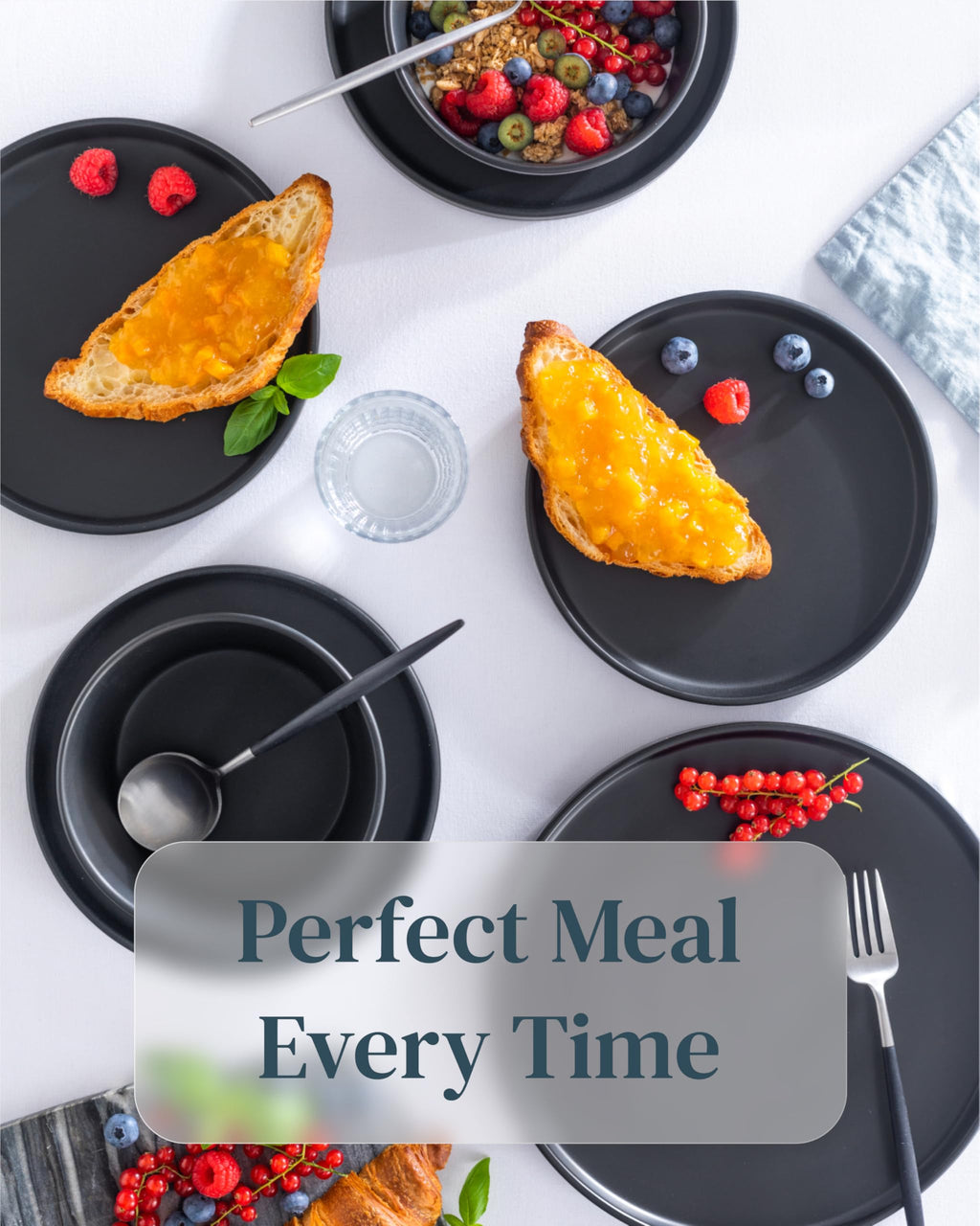 Pure Living Manhattan Matte Black Soup Plate Set – 6-Piece Stoneware