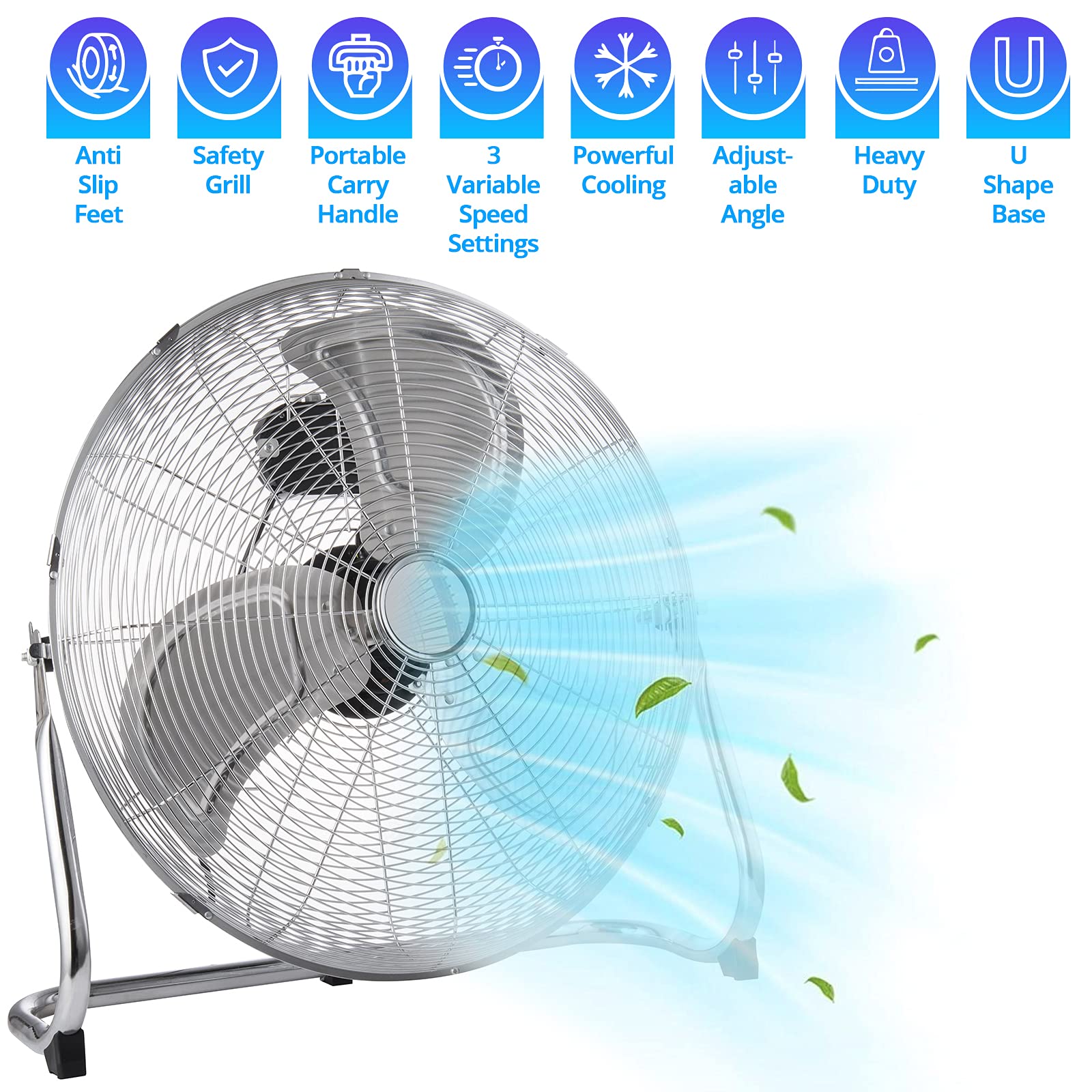 Senelux 12 Inch High Velocity Floor Fan | 3-Speed Chrome Gym Fan