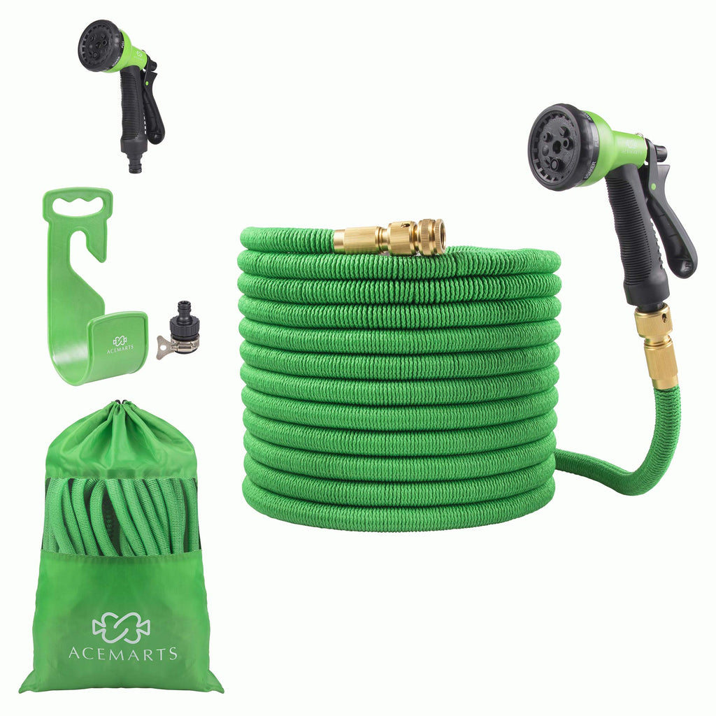 ACEMARTS 100ft Expandable Garden Hose | Brass Connectors & 8-Pattern Nozzle