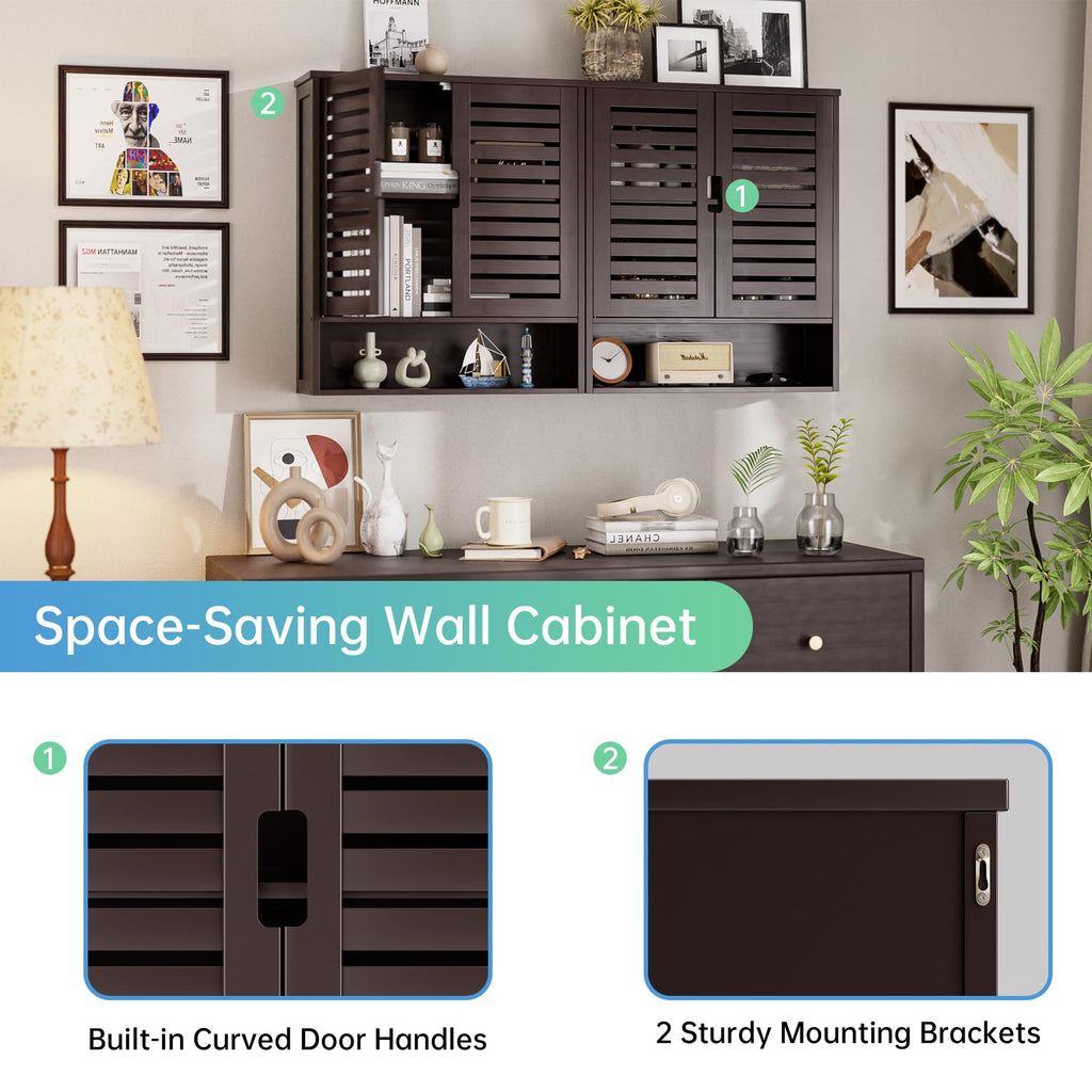 SMIBUY Bamboo Wall Mounted Bathroom Cabinet | 2-Door Medicine Organizer