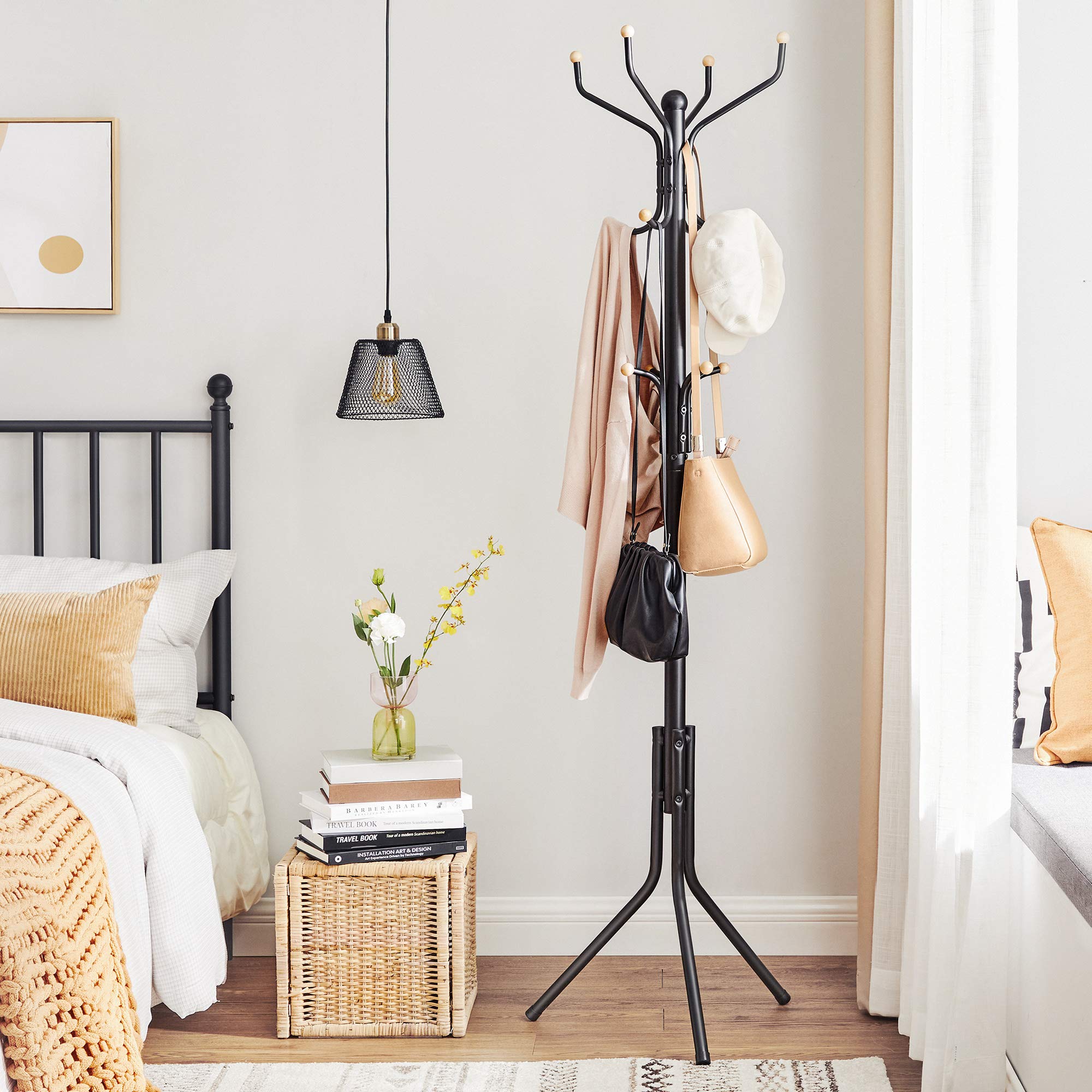 SONGMICS Metal Coat Rack Stand | 12-Hook Free Standing Hall Tree, Black