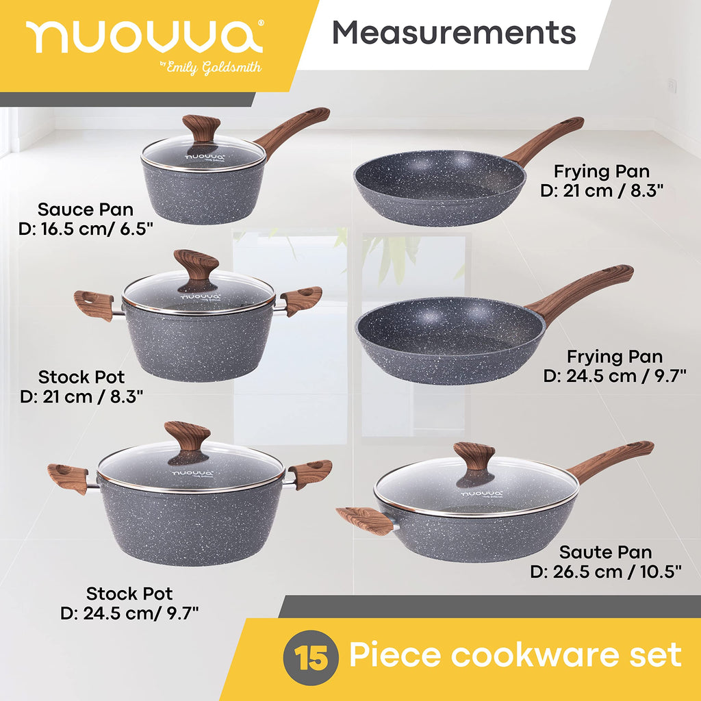 Nuovva 15-Piece Non-Stick Cookware Set – Marble Induction Pots and Pans