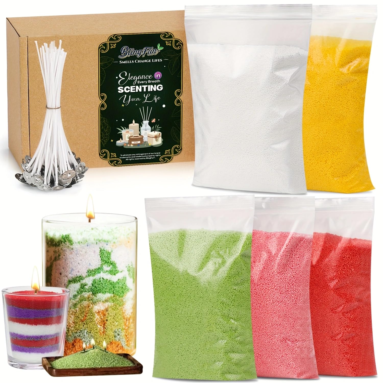5-Color DIY Sand Wax Candle Making Kit – Pearled Wax & Wicks