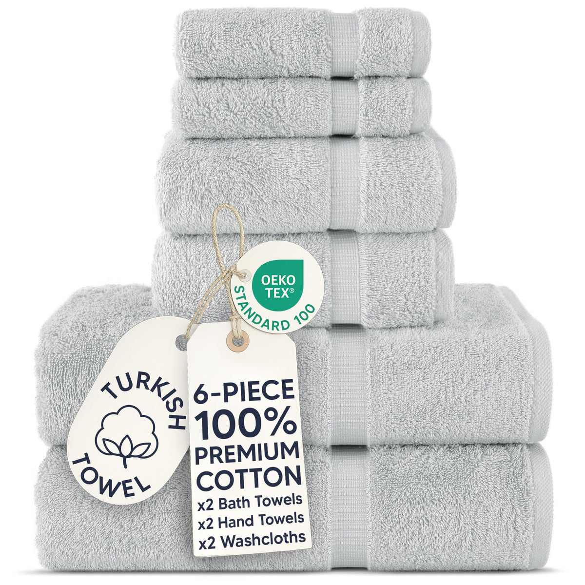 Chakir Turkish Linens |Hotel & Spa Quality 100% Cotton Premium Turkish Towels | Soft & Absorbent Silver Gray, 6-Piece Towel Sets - image 1