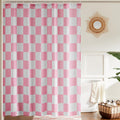 Jolof Store Pink Checkered Shower Curtain – Retro Waterproof Polyester