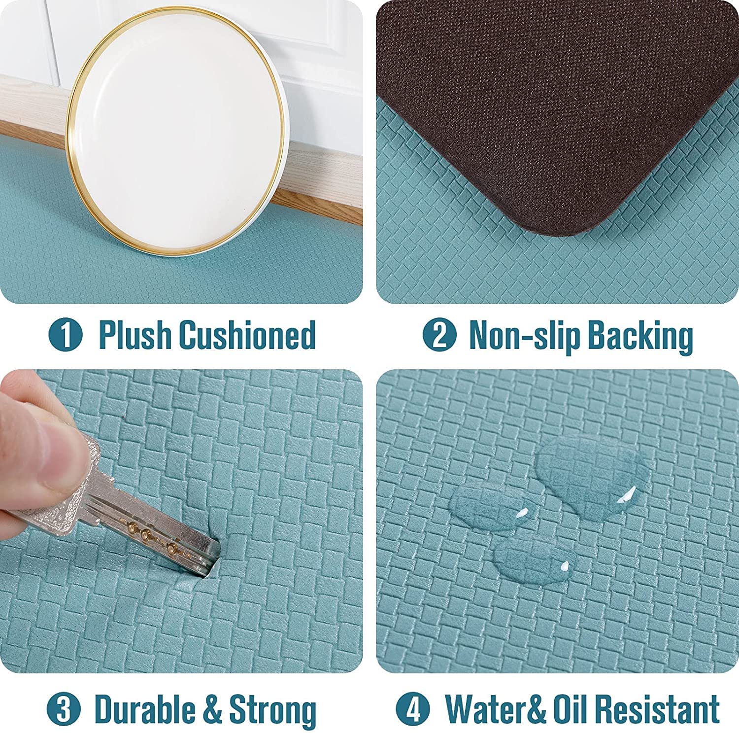Carvapet Anti Fatigue Kitchen Mat – Non Slip PVC Waterproof Runner, Teal