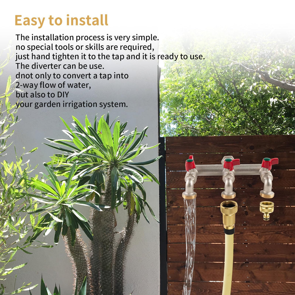 Tesmotor 3-Way Brass Outdoor Water Tap – 1/2" Inlet to 3/4" Triple Outlet