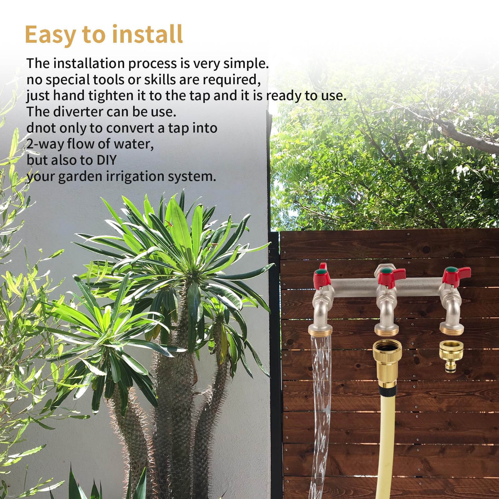 Tesmotor 3-Way Brass Outdoor Water Tap – 1/2" Inlet to 3/4" Triple Outlet