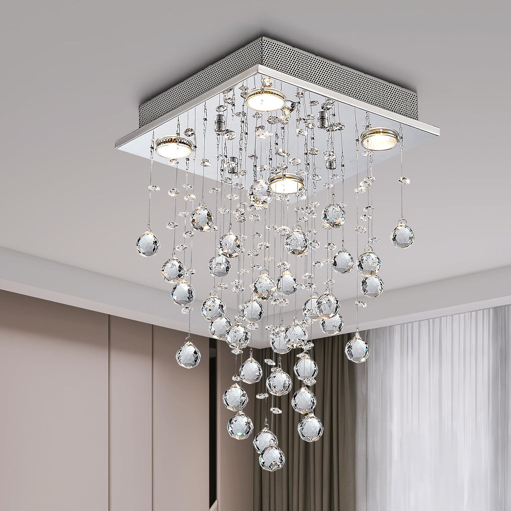 Bestier Modern Crystal Raindrop Chandelier | Flush Mount LED Ceiling Light