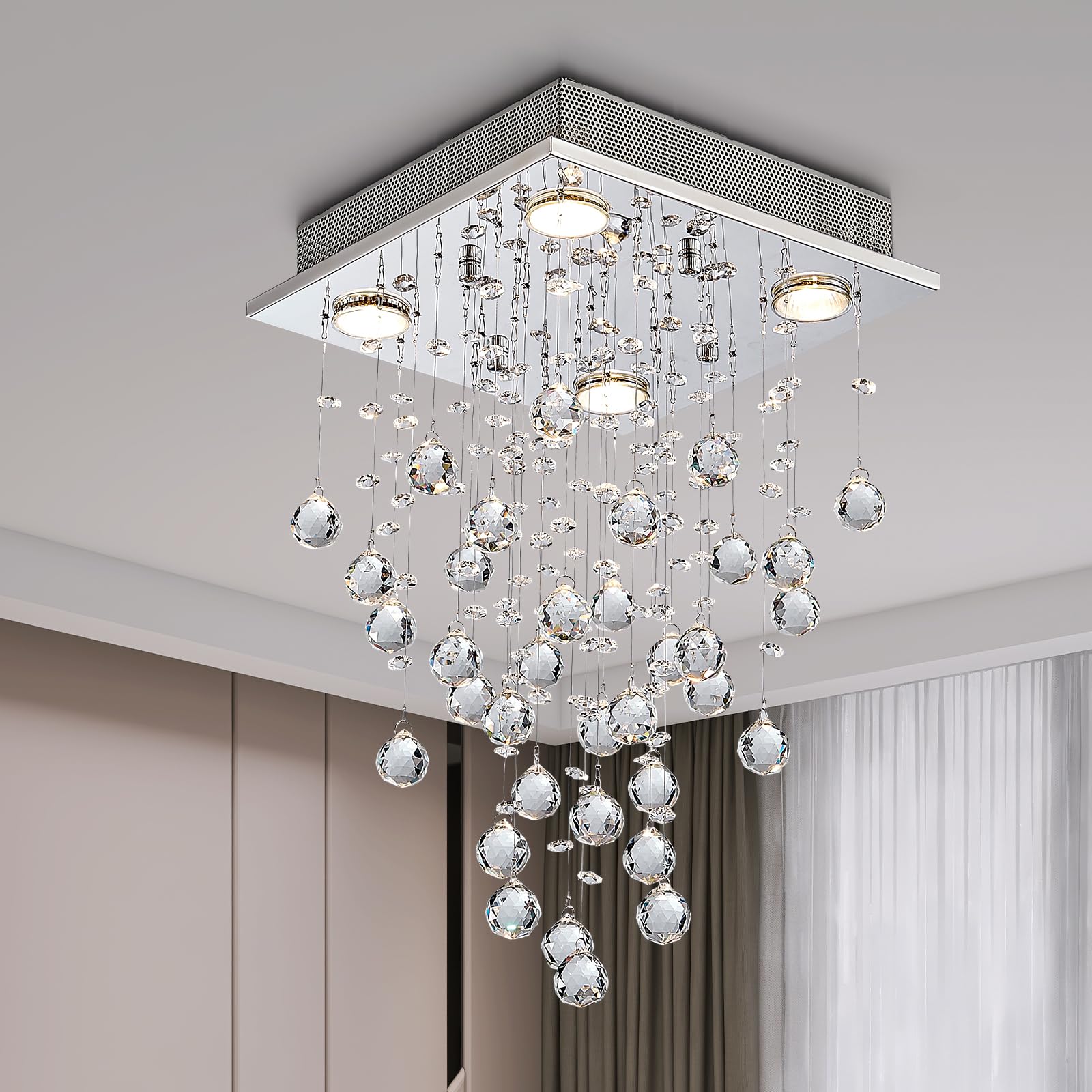 Bestier Modern Crystal Raindrop Chandelier | Flush Mount LED Ceiling Light