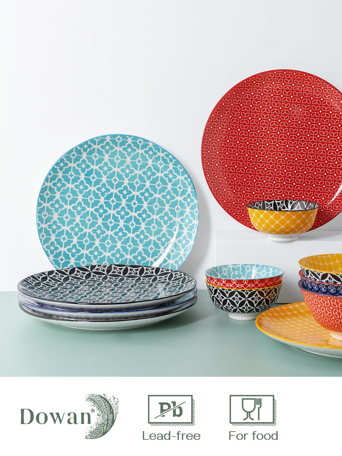 DOWAN 26.7cm Ceramic Dinner Plates | Set of 6 Colorful Porcelain Dishes