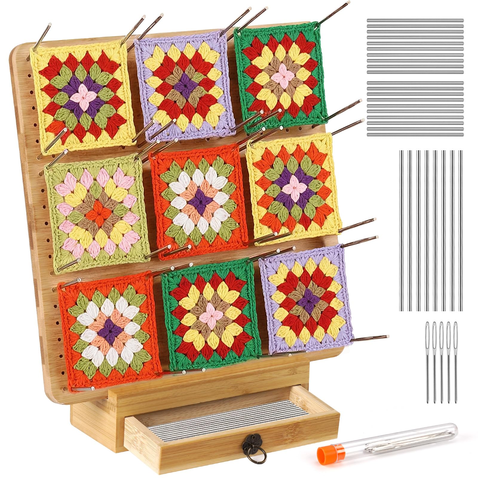 Bamboo Crochet Blocking Board with Drawer and 24 Pins