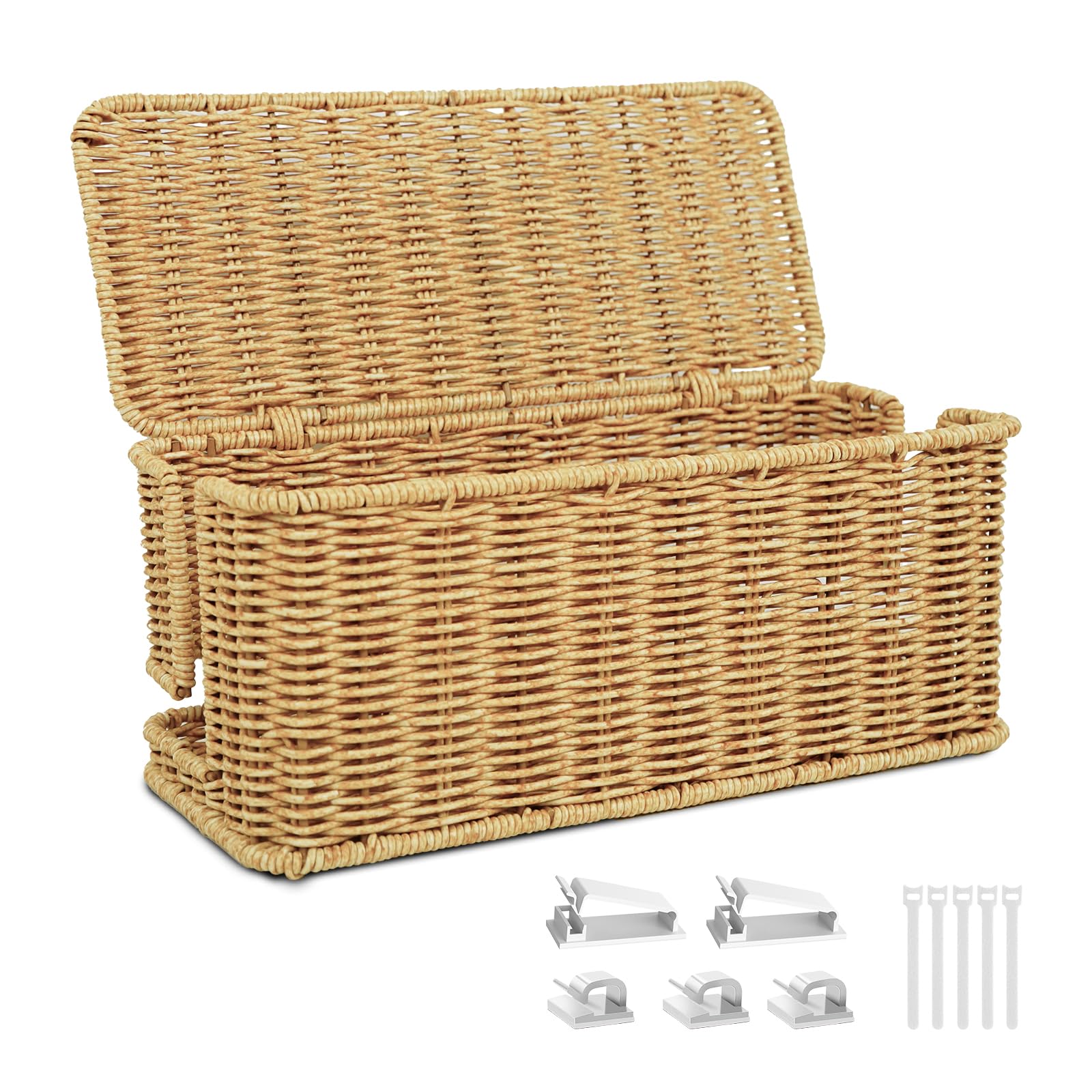 IXTRA Imitation Rattan Cable Management Box – Handmade Cord Organizer