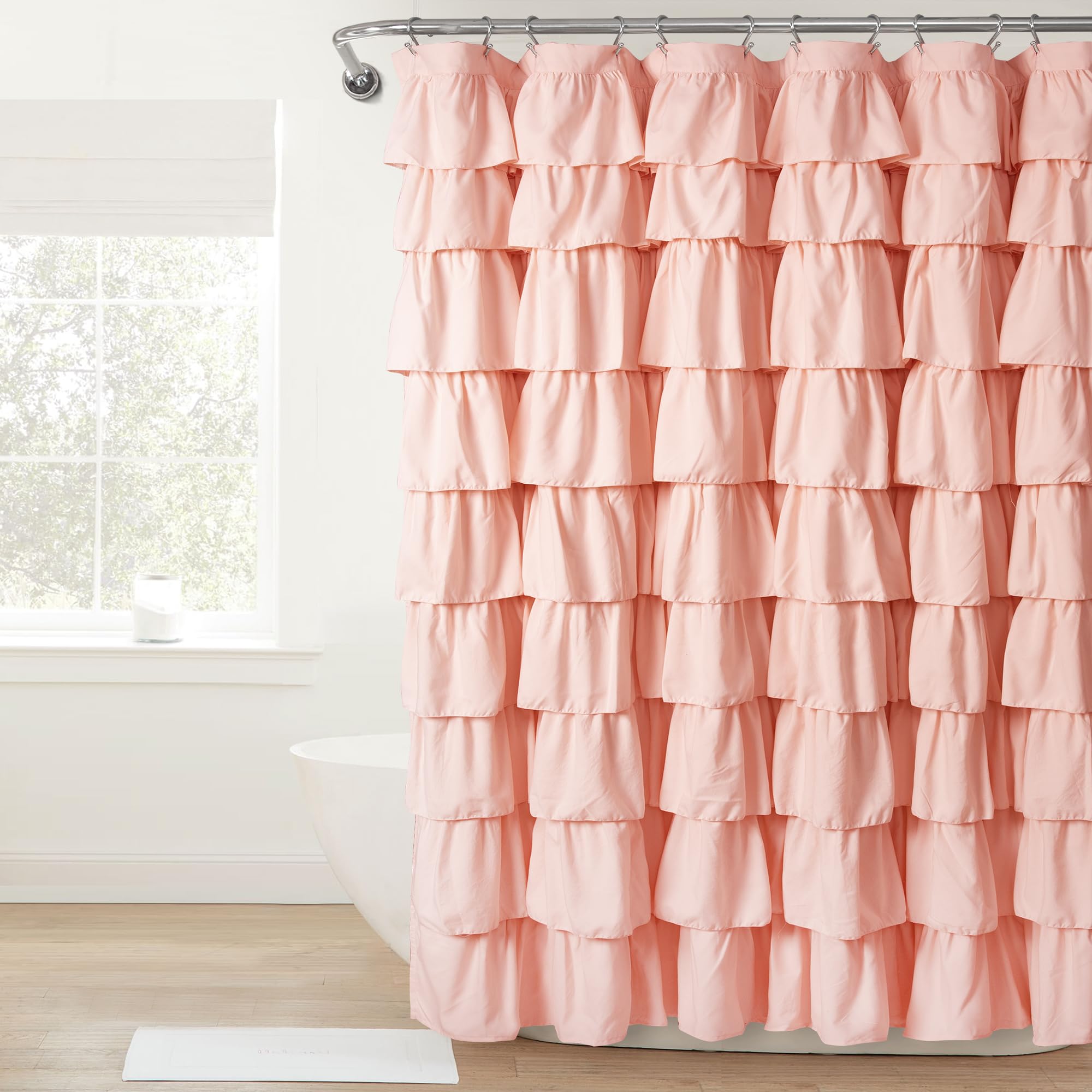 Lush Decor Ruffle Floral Shower Curtain – Blush Farmhouse Polyester 72x72