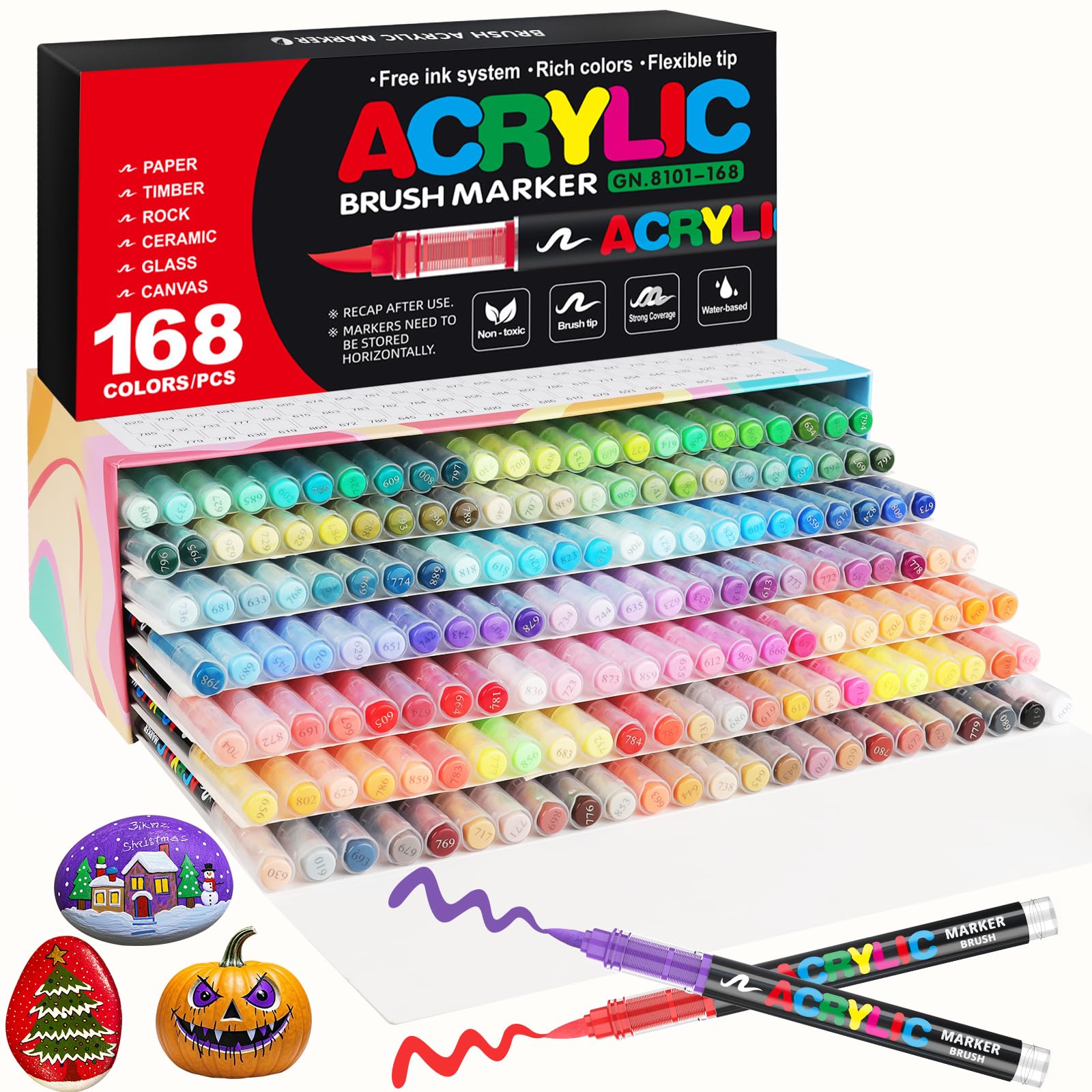 Gelanty 168 Colors Acrylic Paint Pens | Flexible Brush Tip Markers