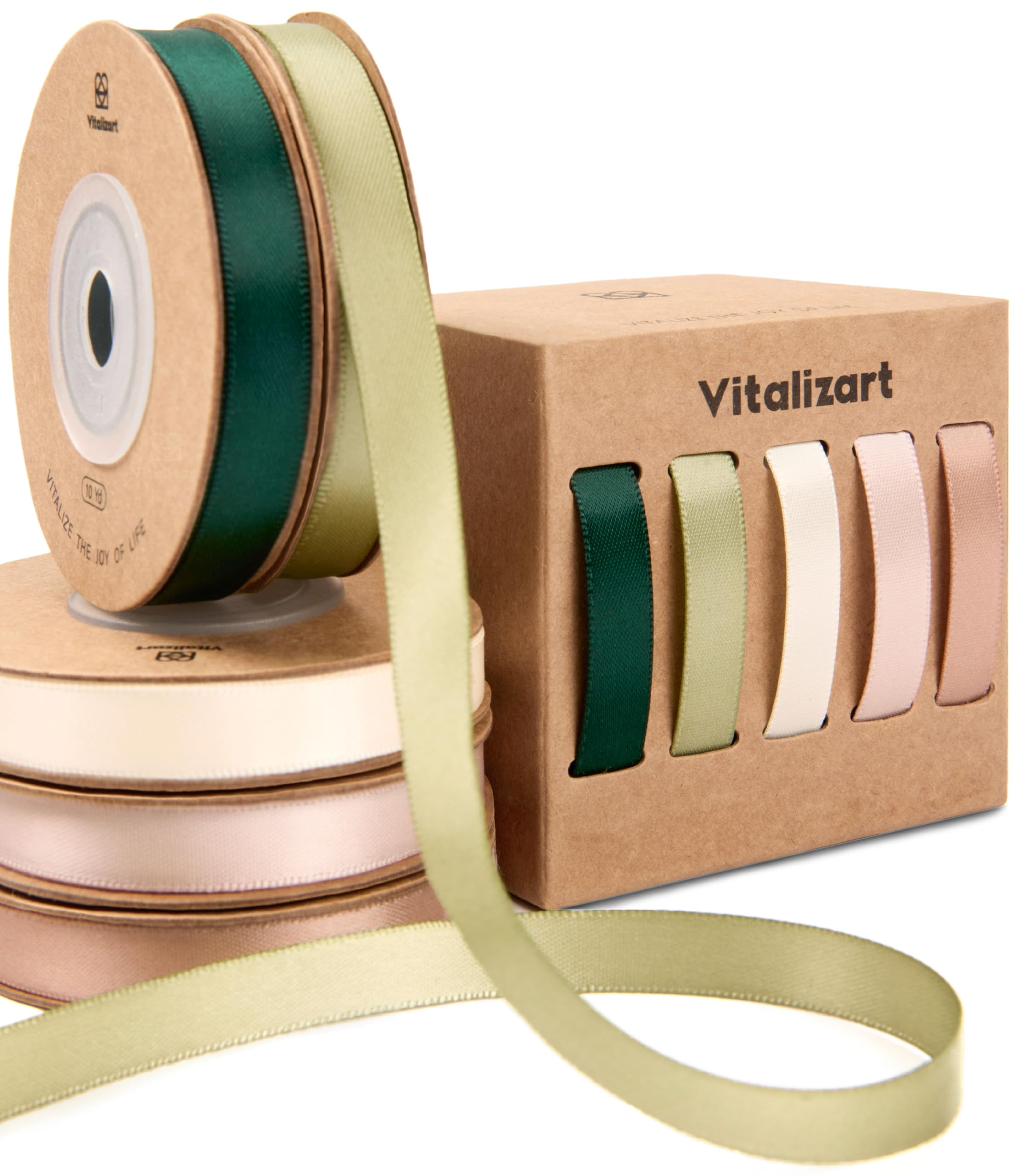 Vitalizart Double Sided Satin Ribbon – Green & Pink Fabric Rolls, 50 Yards