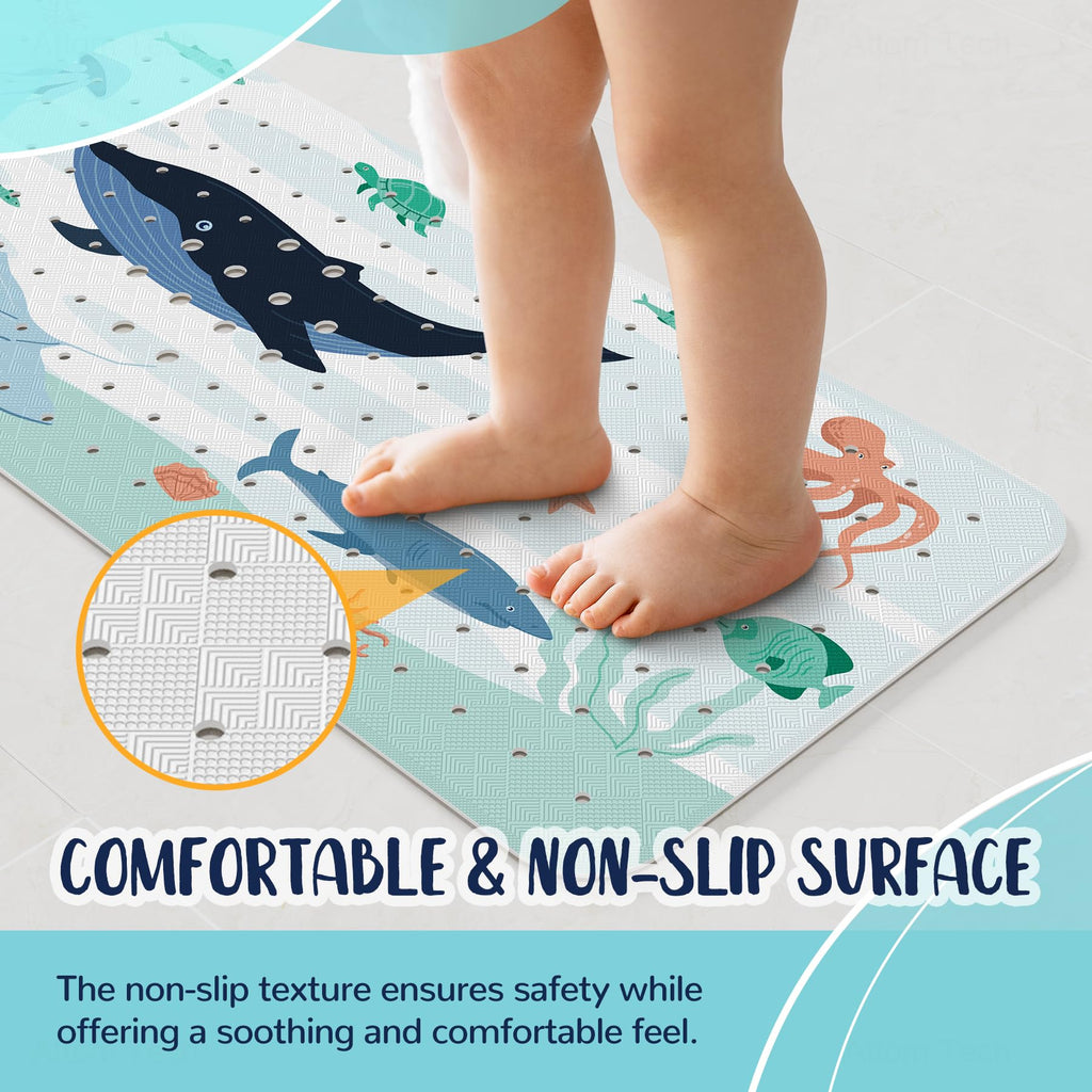 NiBaby Non-Slip Bath Mat with Suction Cups, 102 x 41 cm, Whale Design - image 3