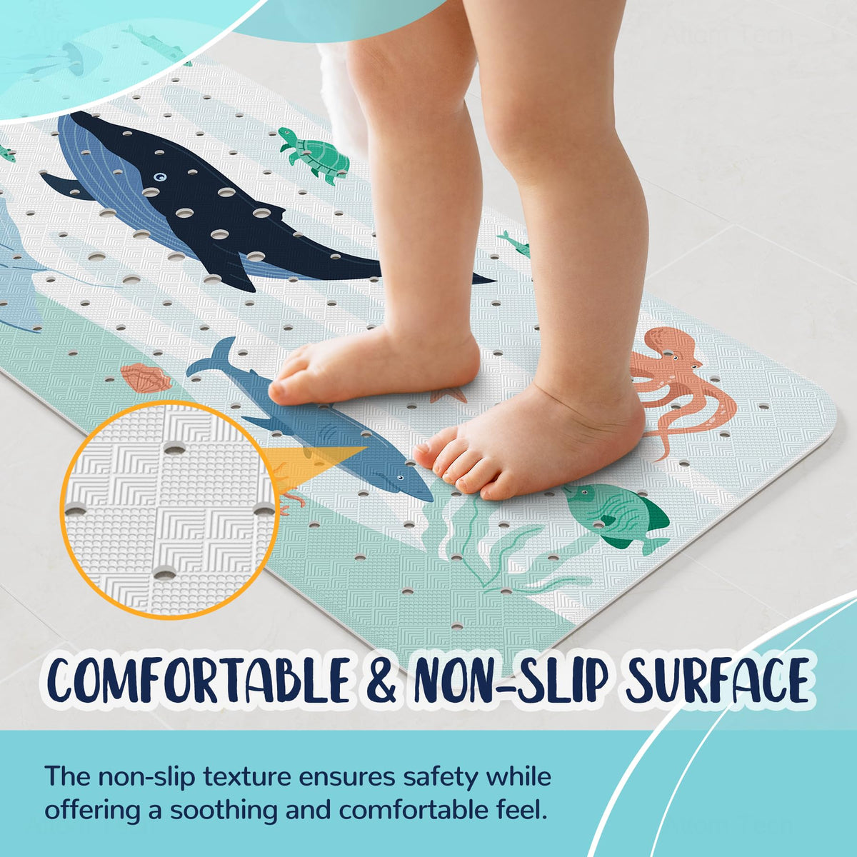 NiBaby Non-Slip Bath Mat with Suction Cups, 102 x 41 cm, Whale Design - image 3