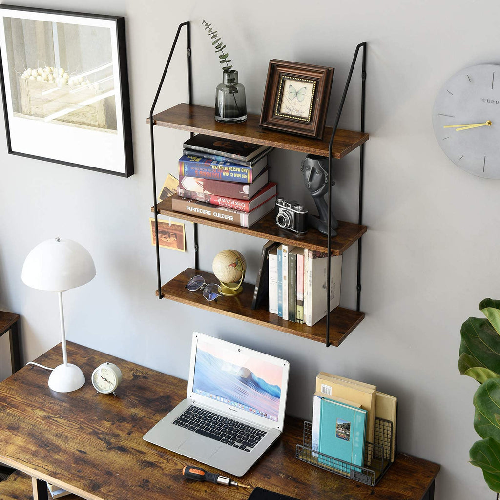 IBUYKE 3-Tier Rustic Floating Shelves | Wooden Wall Storage Unit, 60cm