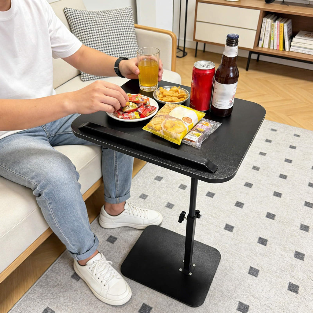 Vixtte 360° Rotating Coffee Table with Slots, Adjustable Height C-Shaped Side Table, Multi-Functional Sofa Side Table/Bed Table Black