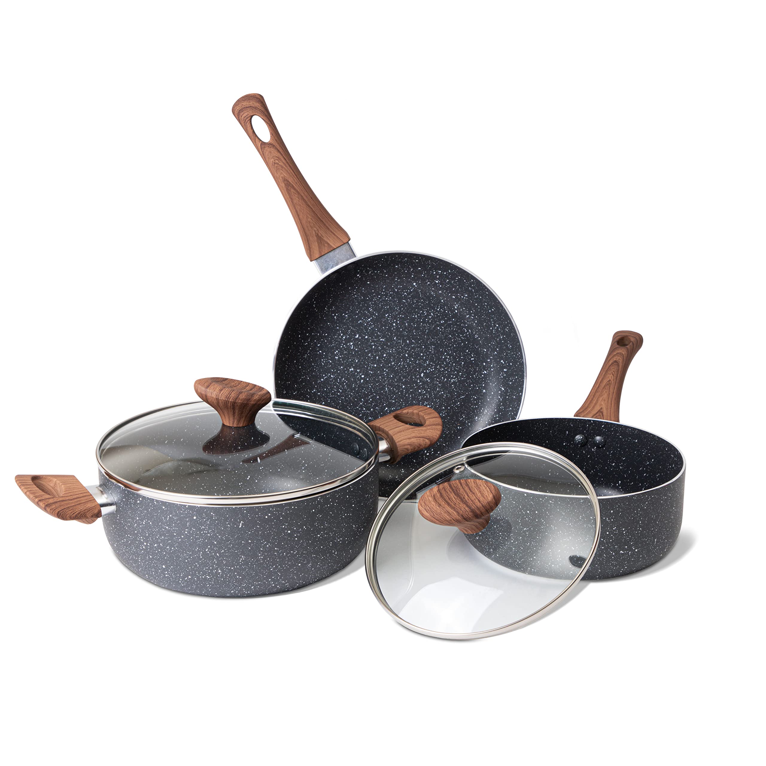 Nuovva 5pc Non-Stick Marble Cookware Set – Induction Stainless Steel