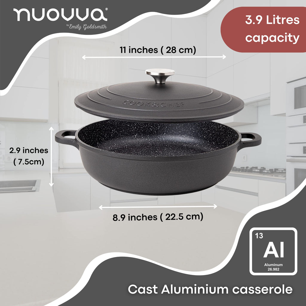 Nuovva Non-Stick Aluminium Casserole Dish – 3.9L Shallow Dutch Oven