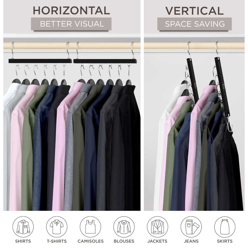 MORALVE Space Saving Hangers for Wardrobe – 4 Pack European Beechwood 6-Tier Shirt Organiser with 360° Swivel Hook - image 4