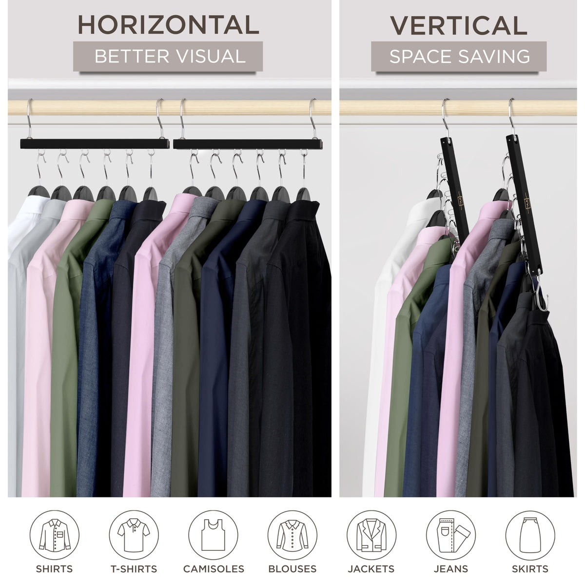 MORALVE Space Saving Hangers for Wardrobe – 4 Pack European Beechwood 6-Tier Shirt Organiser with 360° Swivel Hook - image 4
