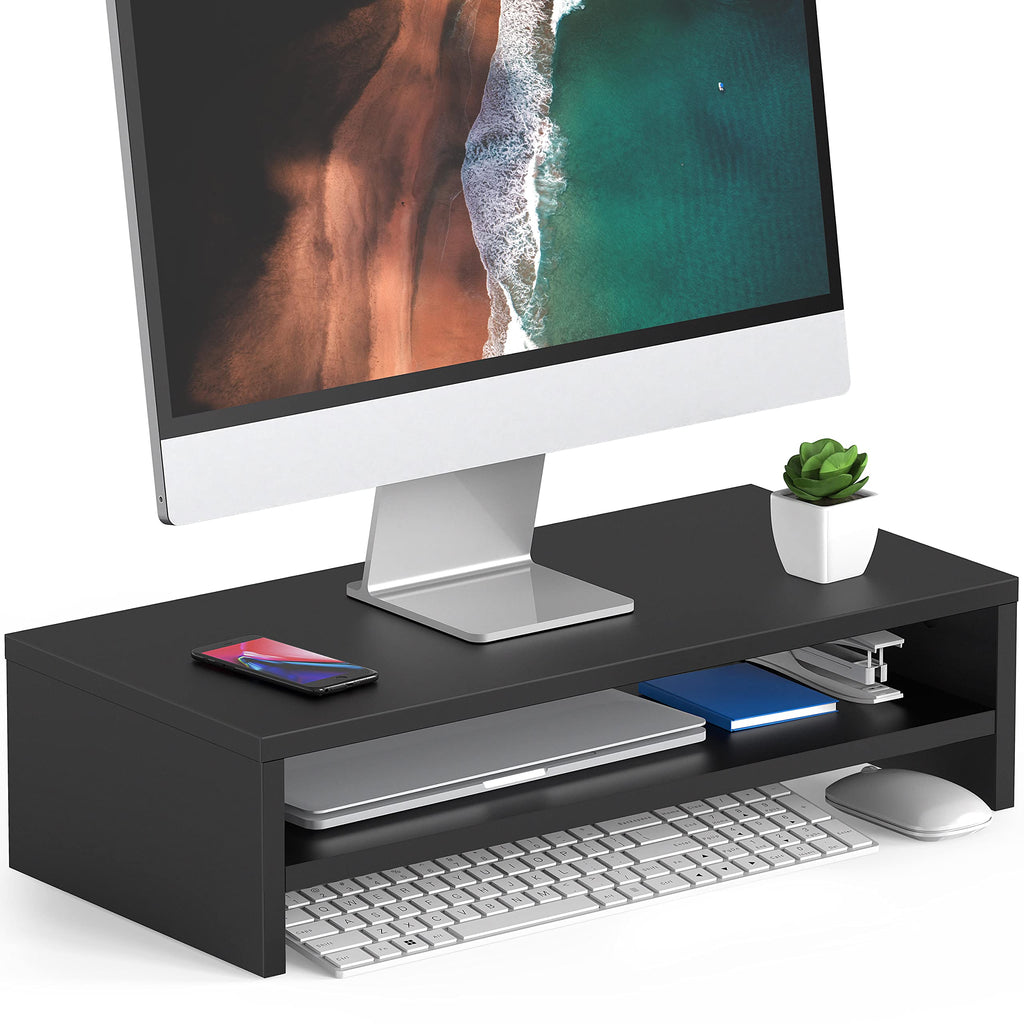 FITUEYES 2-Tier Wood Monitor Stand Riser | 54cm Desktop Organizer