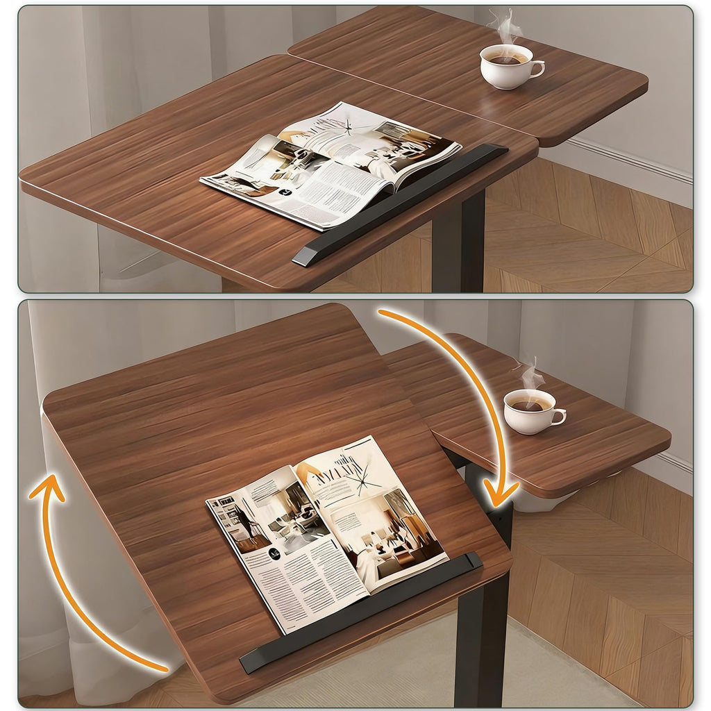 YunMeoCool C Shaped Side Table Adjustable Height with Hidden Wheels, Dual Pneumatic Lift & Tilt Top, 60x40cm Mobile Overbed Table That Slide Under - image 5