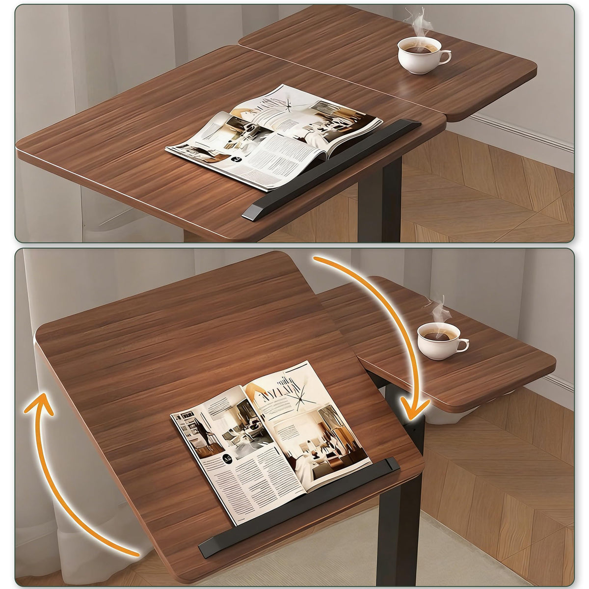YunMeoCool C Shaped Side Table Adjustable Height with Hidden Wheels, Dual Pneumatic Lift & Tilt Top, 60x40cm Mobile Overbed Table That Slide Under - image 5