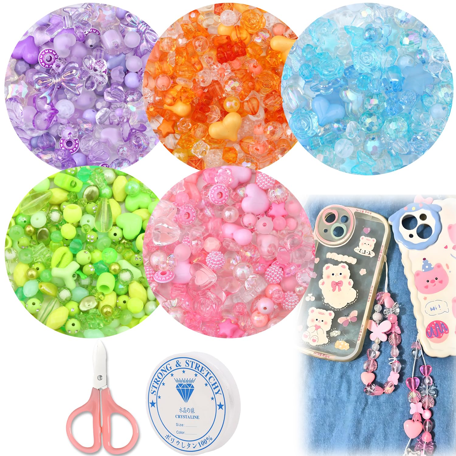 MaehSab 300 Pcs Acrylic Kawaii Beads Kit for DIY Jewelry Making & Bracelets