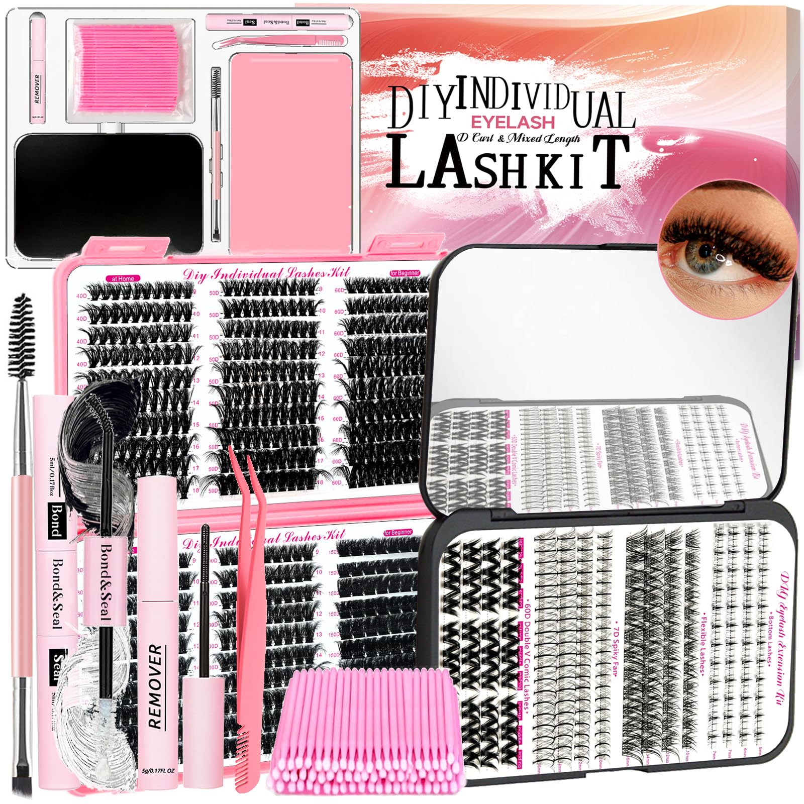 QUKLOGEN DIY Fluffy Lash Extension Kit | 772Pcs D Curl Cluster Lashes