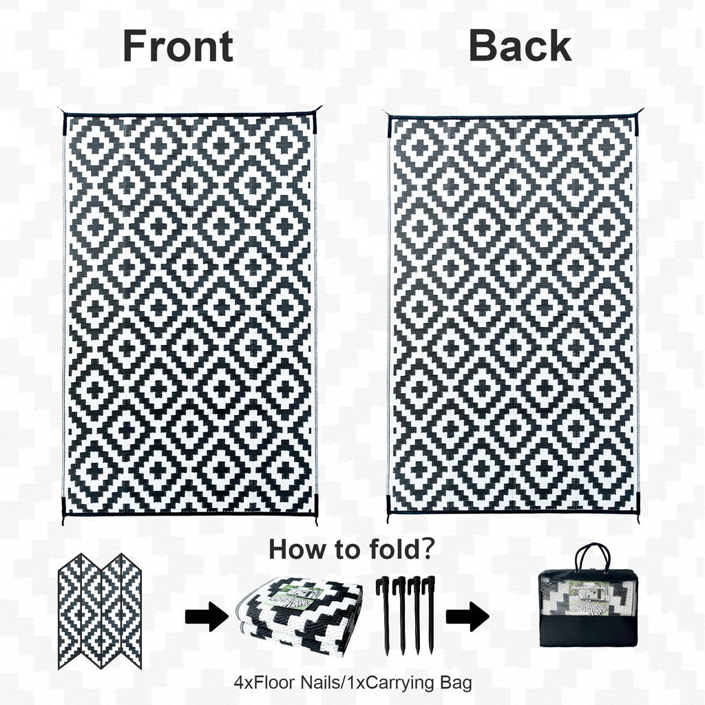 CHOSHOME Reversible Outdoor Rug – 150x240cm Waterproof Recycled Garden Mat