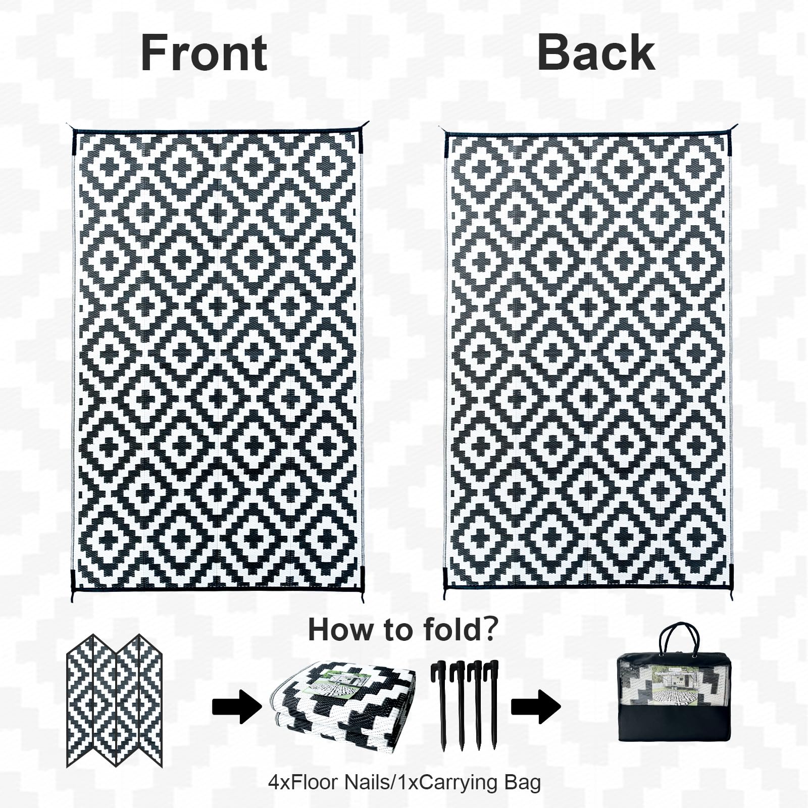 CHOSHOME Reversible Outdoor Rug – 150x240cm Waterproof Recycled Garden Mat