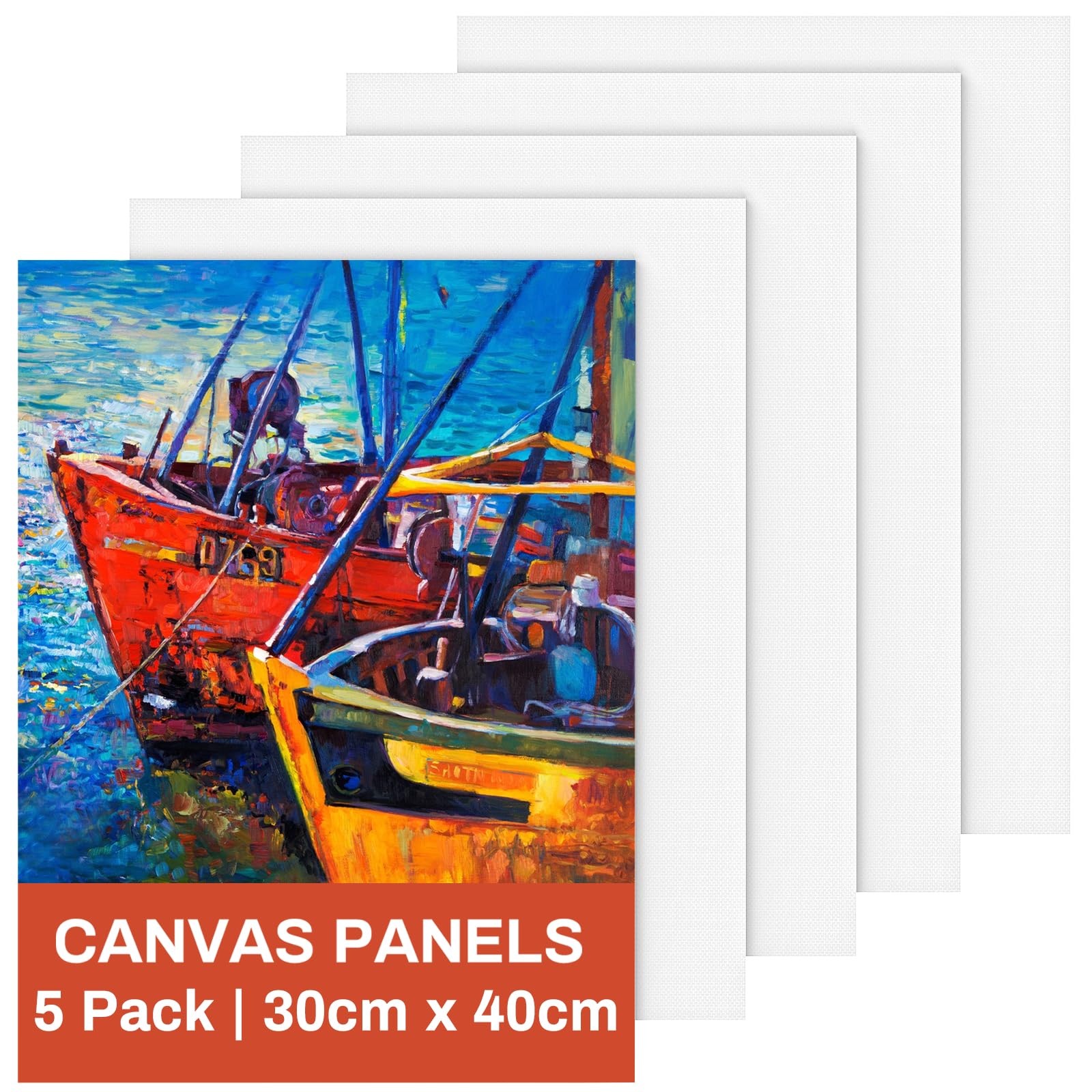 30x40cm Cotton Canvas Boards – 5 Pack Acid-Free Art Panels