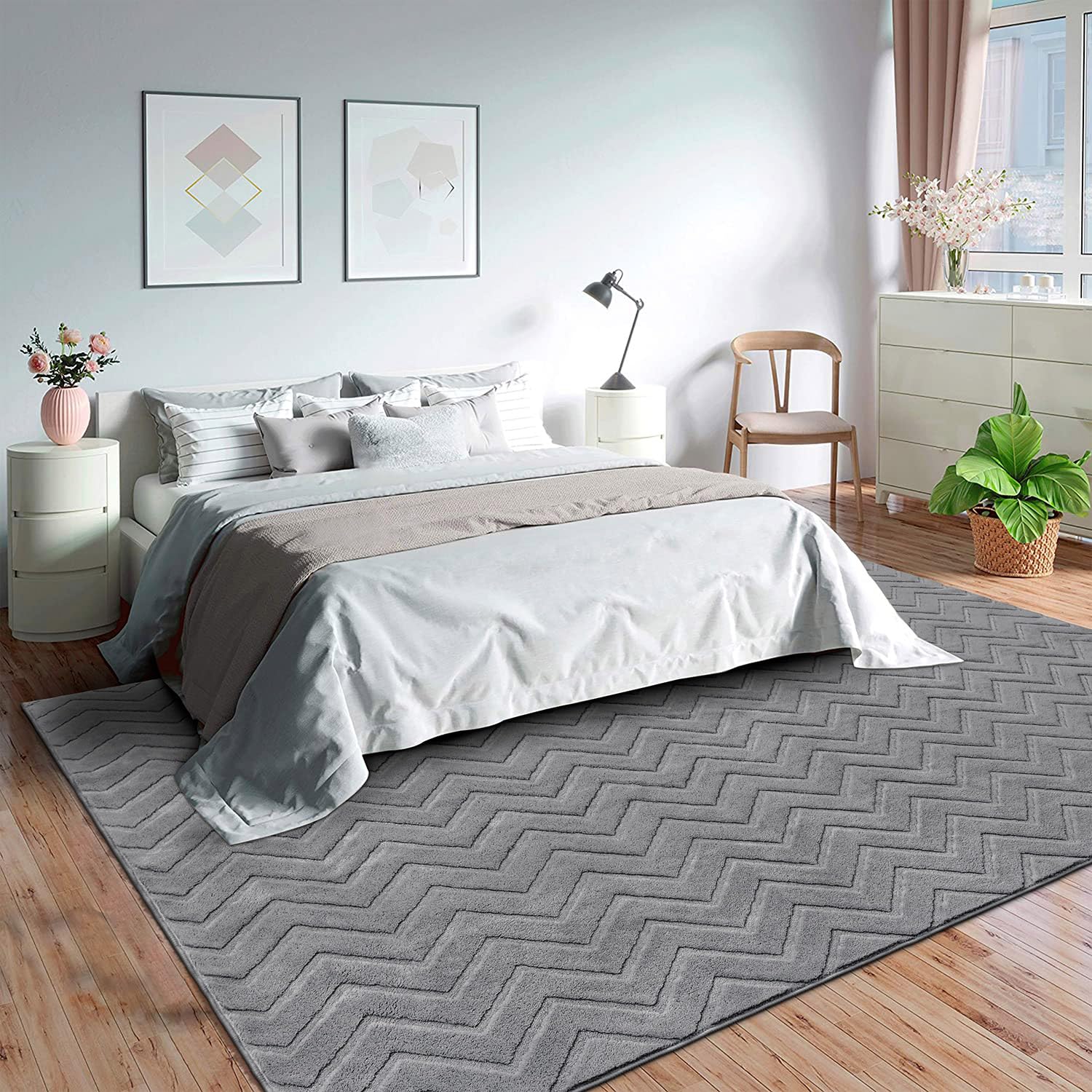 SHACOS Modern Grey Geometric Area Rug | 120x160cm Non-Slip Washable