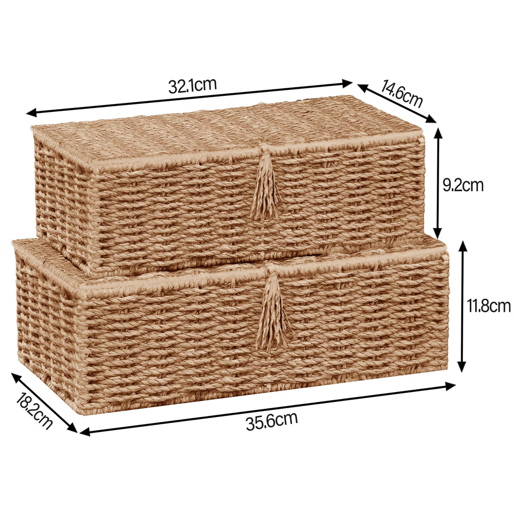 Vagusicc Storage Boxes with Lid, Handwoven Set of 2 Wicker Storage Baskets for Organizing, Nesting Storage Basket for Shelves - image 2
