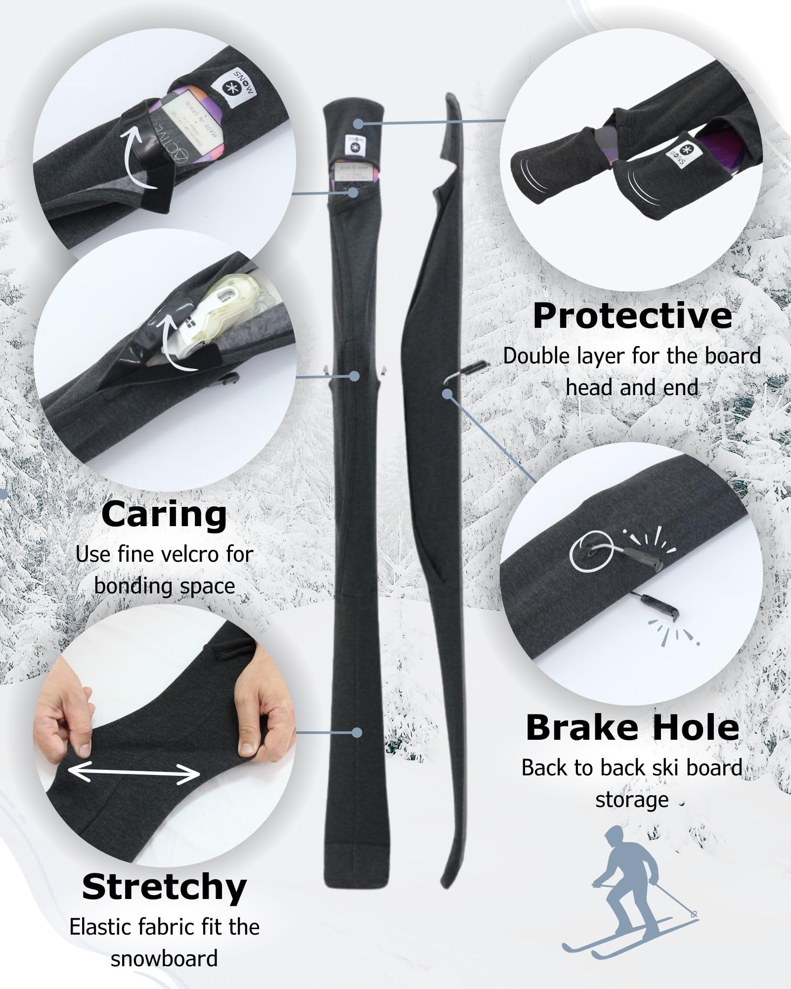 MONS Snow Skis Protection Fabric Soft Sleeve Cover - Large (L)