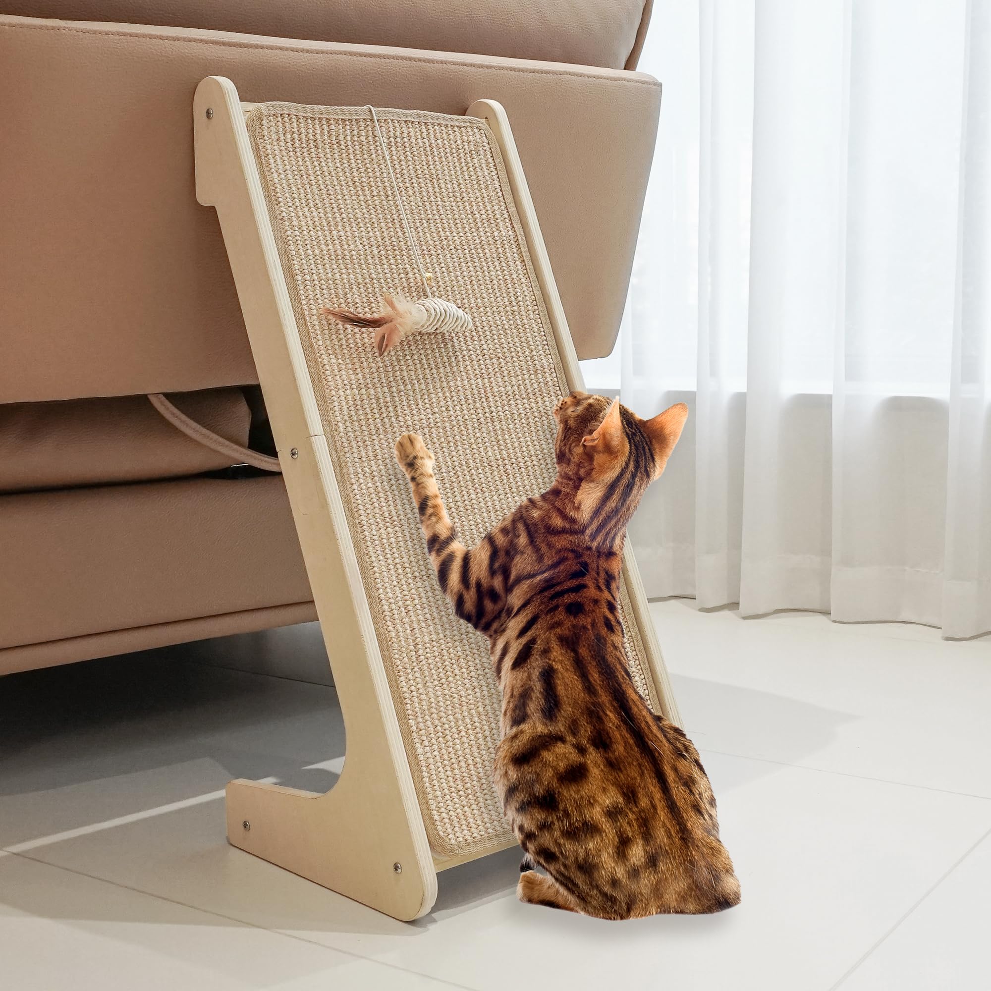PETKARAY Sisal Cat Scratcher Ramp | 27" L-Shape Wall Furniture Protector