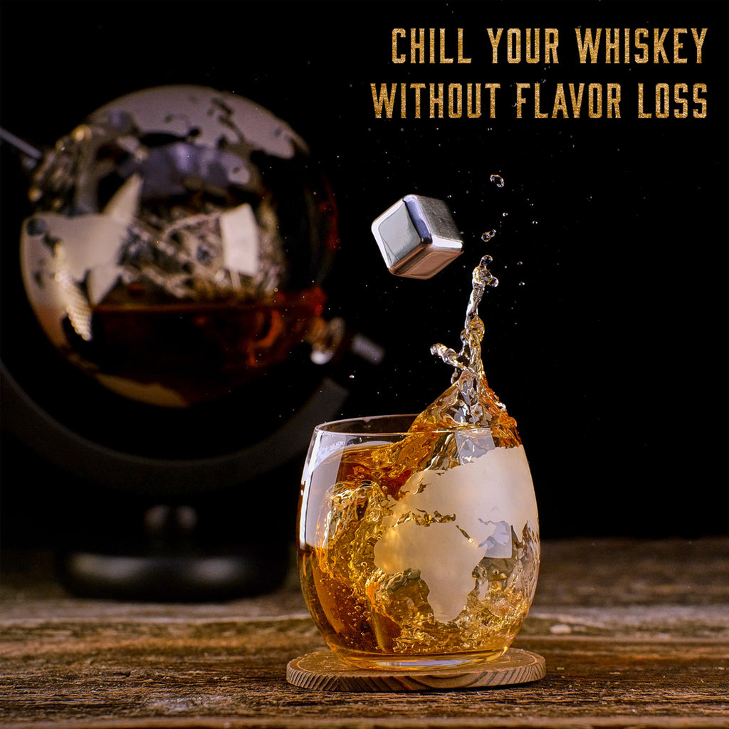 Whisiskey Globe Whiskey Decanter Set – 900ml Carafe with 2 Glasses